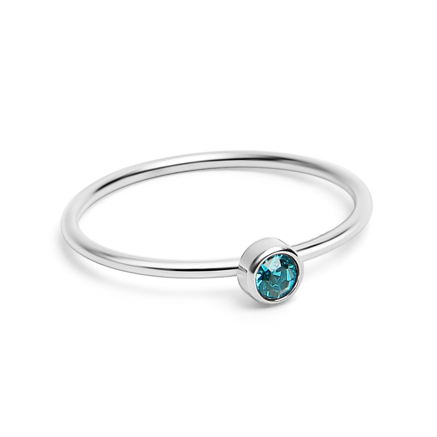 Blue Zircon December Birthstone Solitaire Stacking Ring Silver