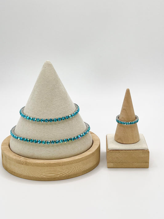 March Mini Stack Aquamarine Silver