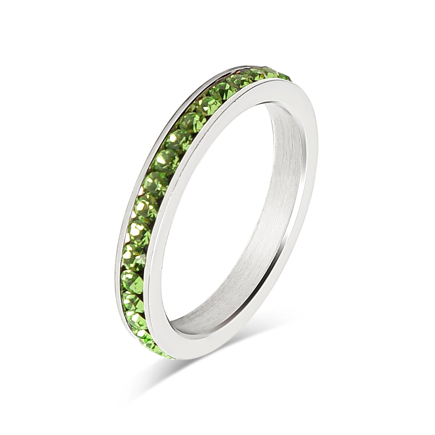 Peridot August Stainless Steel Eternity Ring Silver